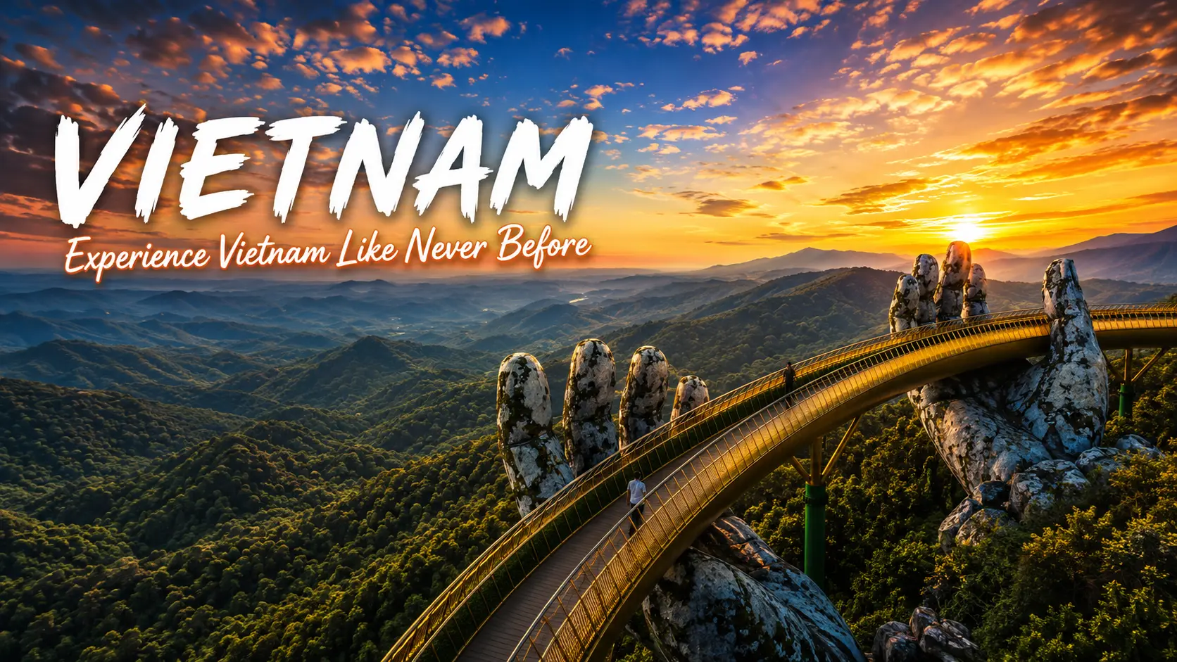 Scenic Golden Bridge Da Nang Vietnam
